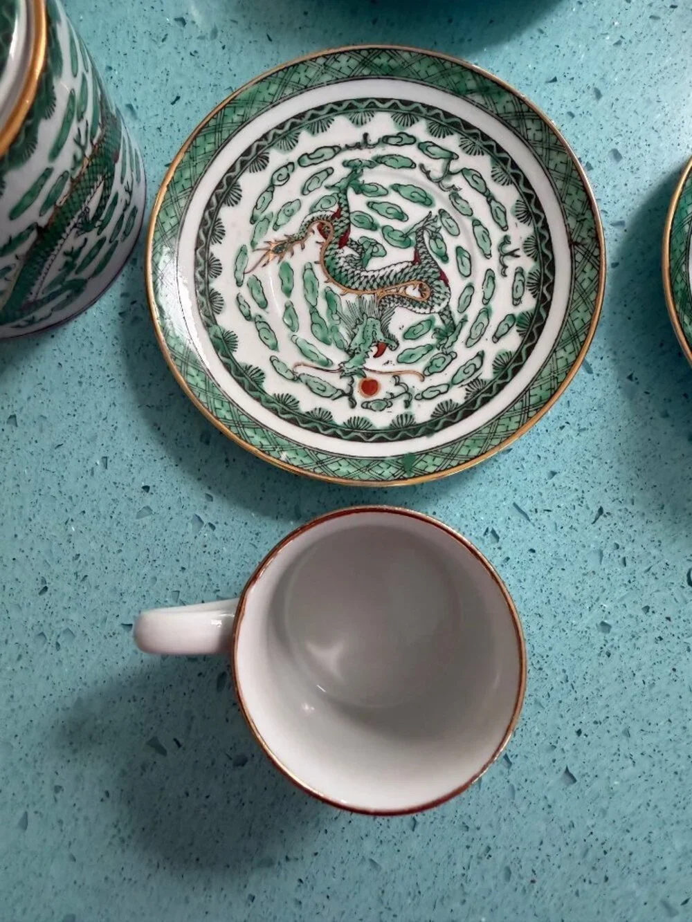 Vintage Chinese Porcelain Set of 6 Demitasse Cup, Saucer Set Sugar And Creamer